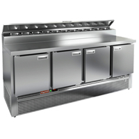 Стол для пиццы GN со встроенной витриной для ингредиентов PZE2-1111/GN (1/6H) HICOLD  +2...+10°С   4 двери  нержавеющая сталь