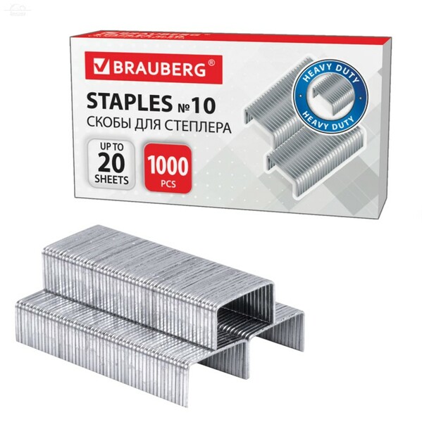 Скобы для степлера №10, 1000 штук, BRAUBERG, до 20 листов Скобы для степлера №10, 1000 штук, BRAUBERG, до 20 листов