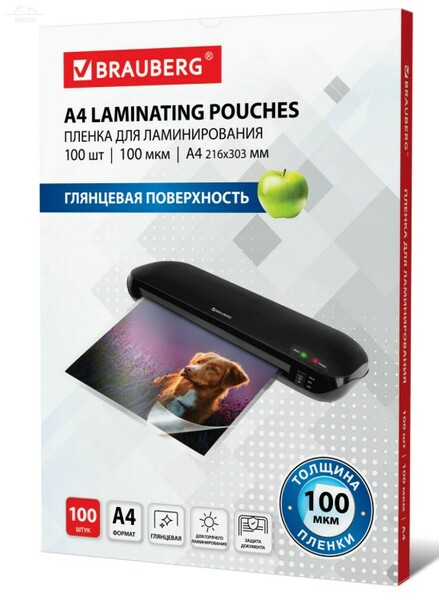Пленка для ламинирования А4, КОМПЛЕКТ 100 шт., 100 мкм, BRAUBERG Пленка для ламинирования А4, КОМПЛЕКТ 100 шт., 100 мкм, BRAUBERG