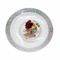Тарелка пластиковая D190 мм столовая 12 шт/упак белый с серебряной ажурной каймой Complement PS Тарелка пластиковая D190 мм столовая 12 шт/упак белый с серебряной ажурной каймой Complement PS