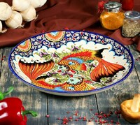 Блюдо круглое 32 см ляган Рыбки Риштанская керамика